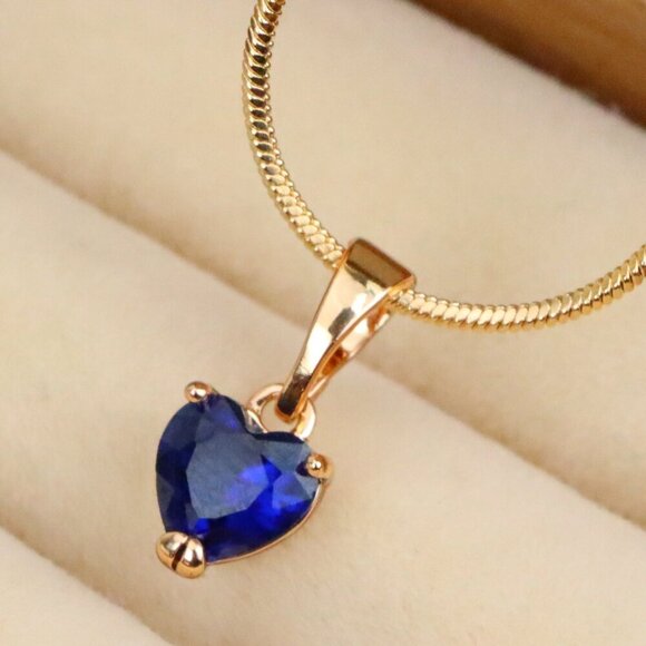 "Heart-Shaped Dark Blue Pendant with Rose Gold Finish, XPPT1321 - Picture 1 of 13